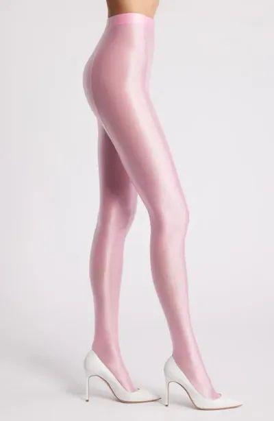 High Heel Jungle Mercury Glossy Opaque High Waist Tights In Pink