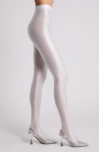 High Heel Jungle Mercury Shiny Opaque High Waist Tights In Ice