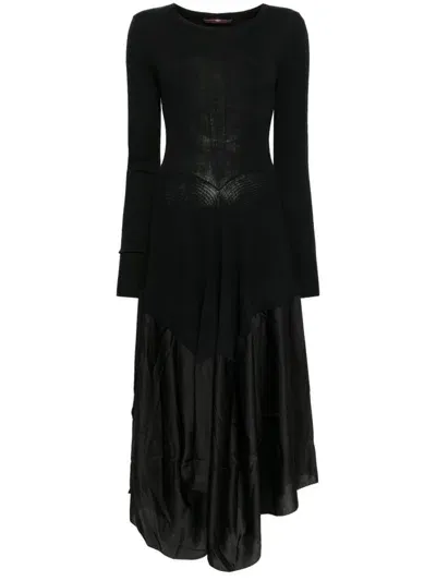 High Satin Skirt Knitted Maxi Dress In Black