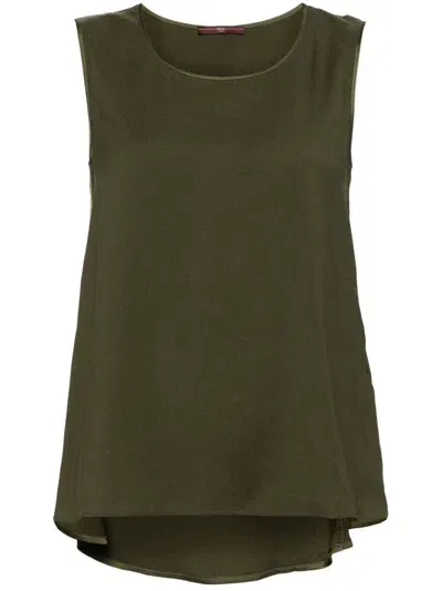 High Satin Sleeveless Tank Top In Green