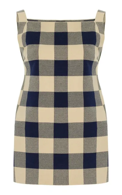 High Sport Asher Gingham Cotton-blend Knit Apron Top In Navy / Light Khaki