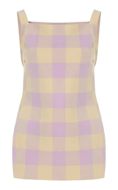 High Sport Asher Gingham Cotton-blend Knit Apron Top In Purple