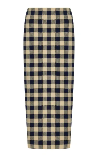 High Sport Petra Gingham Stretch-cotton Knit Midi Skirt In Navy