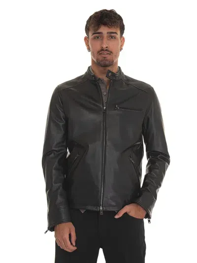 Hogan Leather Harrington Jacket In Black