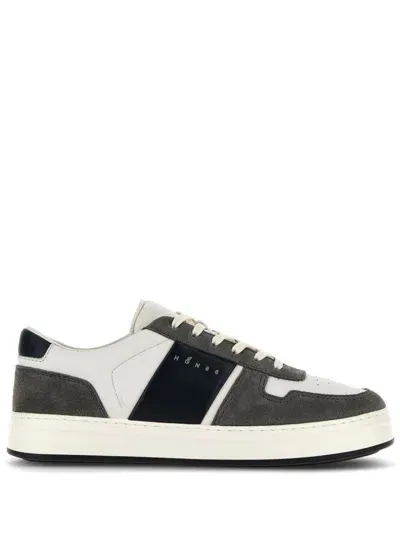 Hogan Men's H-tv Leather And Suede Trainers Sneaker In White,grey,black