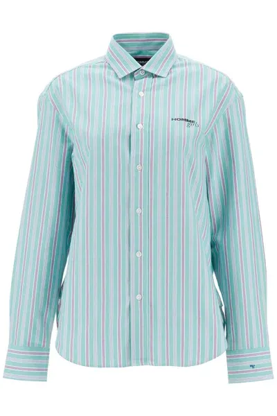 Homme Girls Striped Oxford Shirt For Men In Green