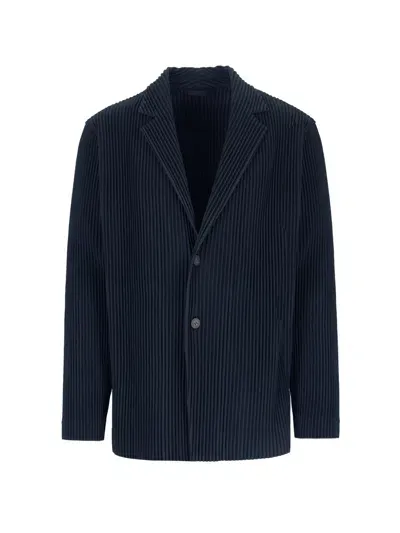 Homme Plisse Single-breasted Pleated Blazer In Blue