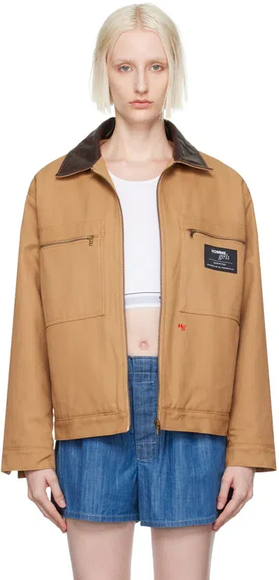 Hommegirls Beige Work Jacket In Khaki