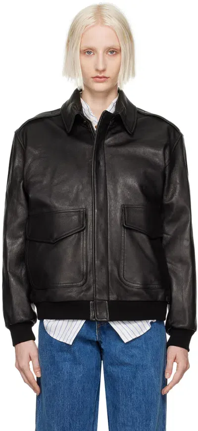 Hommegirls Black Oversized Leather Bomber Jacket