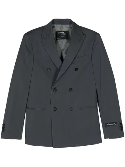 Hommegirls Double-breasted Wool Blazer In Grey