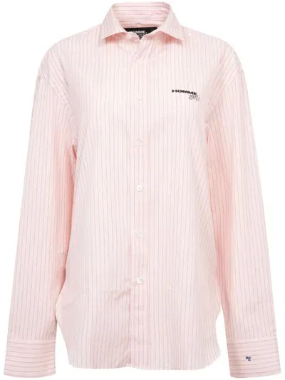 Hommegirls Logo-print Striped Shirt In Pink