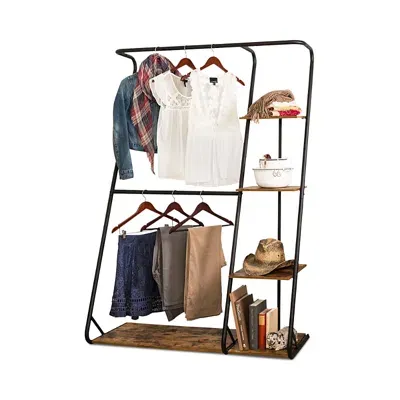 Honey Can Do Rustic Z-frame Wardrobe With Shelves In Brown