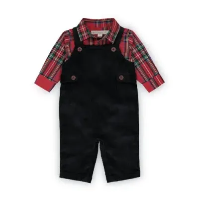 Hope & Henry Kids'  Baby Dapper Overall Set, Infant In Red Holiday Tartan Black Set