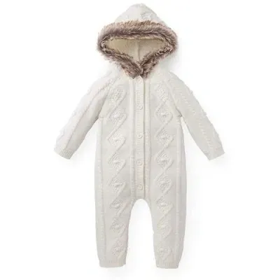 Hope & Henry Kids'  Baby Faux Fur Hooded One Piece, Infant In Soft White