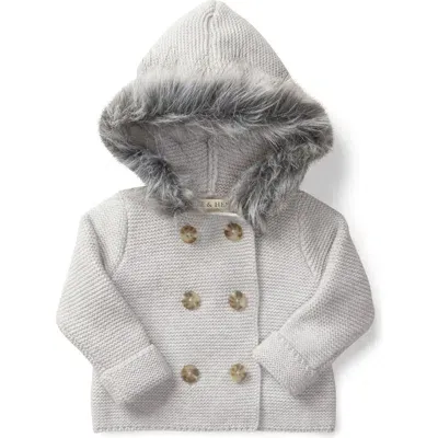 Hope & Henry Baby Faux Fur Hooded Sweater, Infant In Light Grey Heather Faux Fur