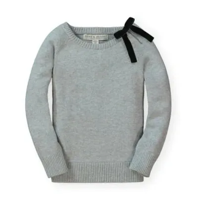 Hope & Henry Baby Girls' French Sweater With Velvet Bow, Infant In Light Heather Gray