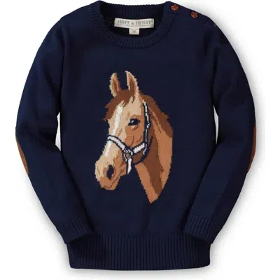 Hope & Henry Baby Girls' Organic Horse Intarsia Sweater, Infant In Navy