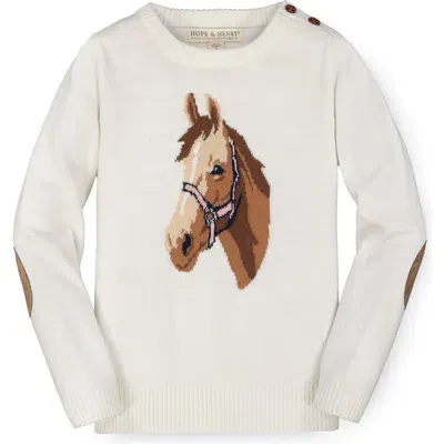 Hope & Henry Baby Girls' Organic Horse Intarsia Sweater, Infant In Soft White Horse