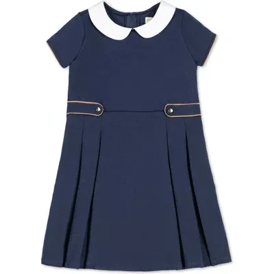 Hope & Henry Baby Girls' Pleated Ponte Dress With Collar, Infant In Navy Homeroom