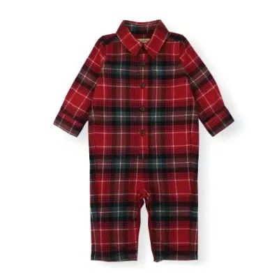 Hope & Henry Kids'  Baby Organic Long Sleeve Button Front Romper, Infant In Rich Red Plaid