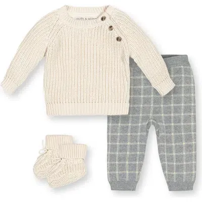 Hope & Henry Kids'  Baby "organic Pullover, Legging, And Booties Set", Infant In Ivory And Gray Check Set