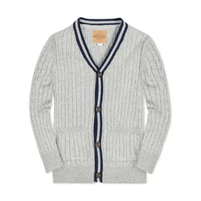 Hope & Henry Boys' Organic Cable Cardigan, Kids In Gray Heather Cable With Navy