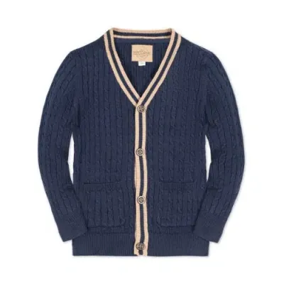 Hope & Henry Boys' Organic Cable Cardigan, Kids In Navy Cable With Camel