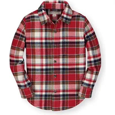 Hope & Henry Boys' Organic Flannel Shirt, Kids In Red Collegiate Plaid