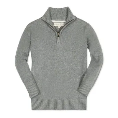 Hope & Henry Boys' Organic Half Zip Sweater, Kids In Dark Gray Heather With Flecks