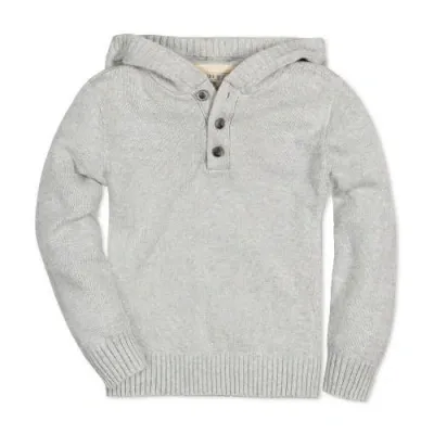 Hope & Henry Boys' Organic Henley Sweater Hoodie, Kids In Light Gray Heather Fine Gauge