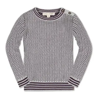 Hope & Henry Boys' Organic Intarsia Crew Neck Sweater, Kids In Gray Heather And Plum Birdseye