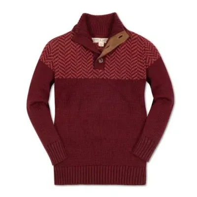 Hope & Henry Boys' Organic Intarsia Yoke Mock Neck Sweater, Kids In Oxblood Herringbone