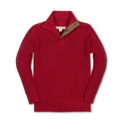 Hope & Henry Boys' Organic Mix Stitch Mock Neck Sweater With Elbow Patches, Kids In Red Mix Stitch