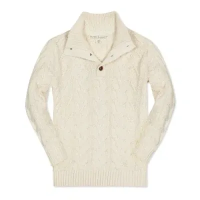 Hope & Henry Boys' Organic Mock Neck Cable Sweater, Kids In Chunky Ivory Cable