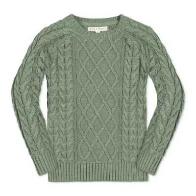 Hope & Henry Boys' Organic Raglan Fisherman Sweater, Kids In Sage Cable