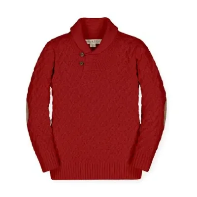 Hope & Henry Boys' Organic Shawl Collar Cable Sweater, Kids In Red