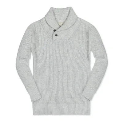 Hope & Henry Boys' Organic Shawl Collar Sweater, Kids In Light Gray Textured Collar