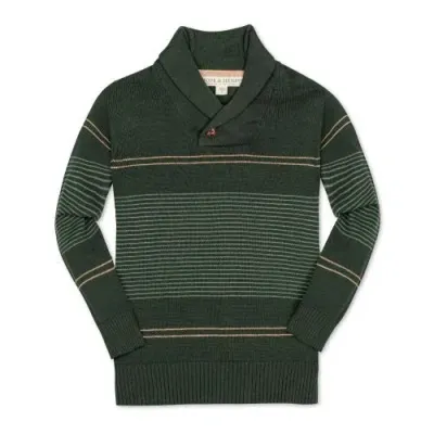 Hope & Henry Boys' Organic Shawl Collar Sweater, Kids In Pine And Sage Stripe