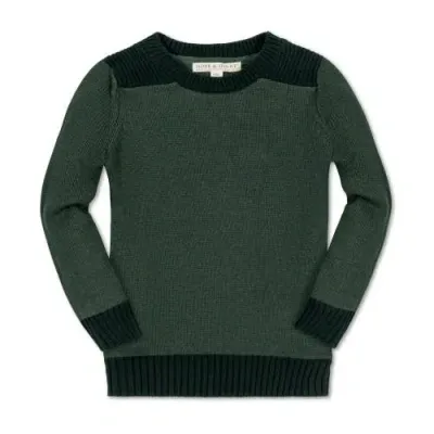 Hope & Henry Boys' Organic Shoulder Detail Crew Neck Sweater, Kids In Pine Green Heather