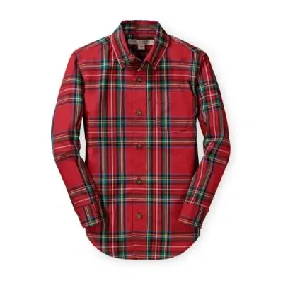 Hope & Henry Boys' Organic Stretch Poplin Shirt, Kids In Red Holiday Tartan