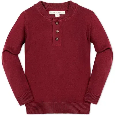 Hope & Henry Boys' Organic Sweater Henley With Elbow Patches, Kids In Oxblood