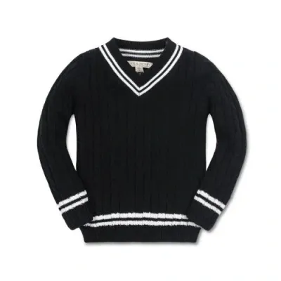 Hope & Henry Boys' V-neck Cricket Sweater, Kids In Black Cable With White