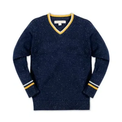 Hope & Henry Boys' Organic V-neck Sweater, Kids In Navy Fleck With Tipping