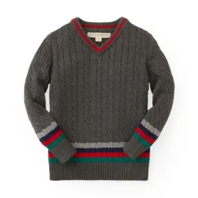 Hope & Henry Boys' V-neck Cable Sweater, Kids In Grey