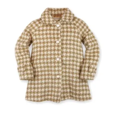 Hope & Henry Girls' Bow Cuff Swing Coat, Kids In Tan Houndstooth