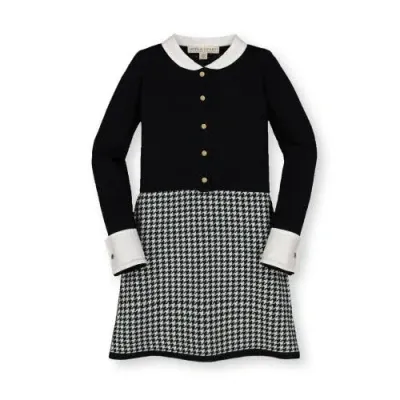 Hope & Henry Babies'  Girls' Button Front Sweater Dress With Collar, Toddler In Black Houndstooth With Collar