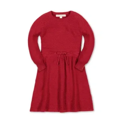 Hope & Henry Babies'  Girls' Organic Balloon Sleeve Sweater Dress, Toddler In Red Chevron