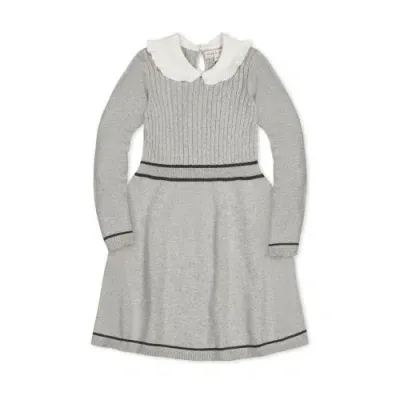 Hope & Henry Babies'  Girls' Organic Peter Pan Collar Sweater Dress, Toddler In Gray Heather Cable