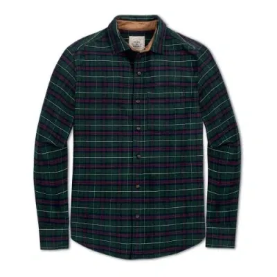 Hope & Henry Kids' Organic Flannel Shirt With Suede In Merry Pine Plaid