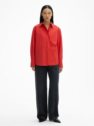 House Of Dagmar Asymmetric Shirt In Red